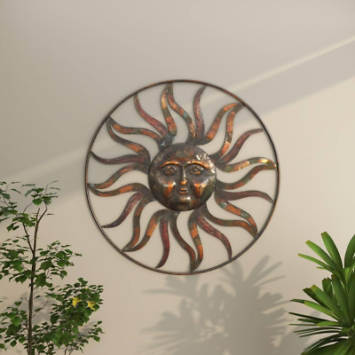 #ad #ad Metal Brown Indoor Outdoor Sun Wall Decor with Distressed Copper like Finish 36quot; $108.79
