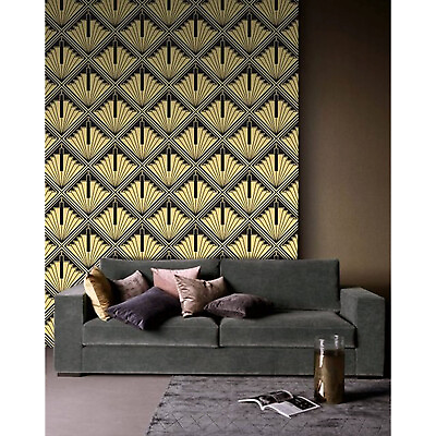 #ad Abstract art deco Non woven wallpaper black and yellow Home wall mural $309.95