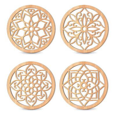 #ad 4 Pieces Thicken Rustic Wall DecorFlower Carved Wall ArtWooden Hollow Carved ... $17.35