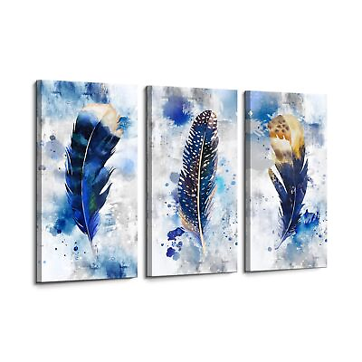 #ad Large Feather Canvas Wall Art for Living Room Bedroom Large Modern Artwork Bl... $231.08