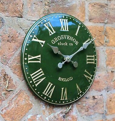 #ad Garden Wall Station Clock Outdoor indoor Green Hand Painted church clock 30cm GBP 19.99