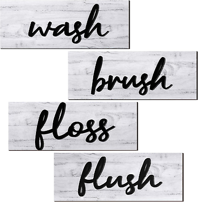 #ad #ad 4 Pieces Farmhouse Bathroom Wall Decor Wash Signs Rustic Hanging Wooden Signs... $14.99