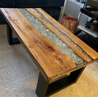 #ad New Industrial Rustic Unique Vintage Style Wooden Teak Wood Resin Coffee Table $345.99