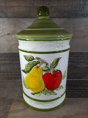 Retro Cookie Jar 6o#x27;s 70#x27;s Apple Pear Design Art Deco Kitchen Decor Fruit MCM $39.99
