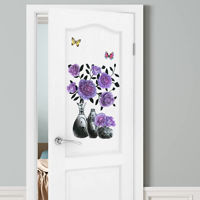 #ad 3D Vase Wall Stickers Stereo Flower Wall Decal DIY Purple Superposition Floral W $18.61