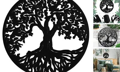#ad Tree of Life Wooden Wall Art Decor Wooden Tree Wall Sculpture 11.8 Inch Black $15.36