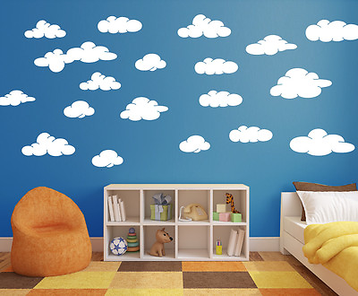 #ad 20 X Cloud Wall Stickers Removable Matt White Decals New Kids Room Nursery A355 GBP 17.13