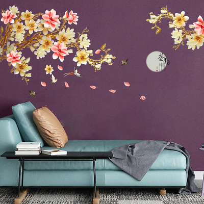 #ad Large Flower Tree Branch Wall Stickers White Blossom Floral Birds Wall Decals... $16.99
