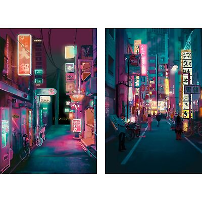 #ad Japan Art Poster Set of 2 Japanese Print Artwork on Canvas Roll Tokyo Ani... $13.92