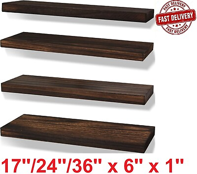 #ad 17#x27;#x27;Rustic Farmhouse Floating Shelves for Wall Decor Storage Wood Brown Set of 4 $62.99