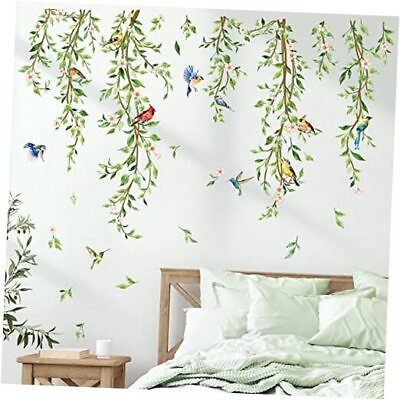 #ad Hanging Vine Wall Decals Birds Green Leaf Wall Stickers Bedroom Living Room A $23.38