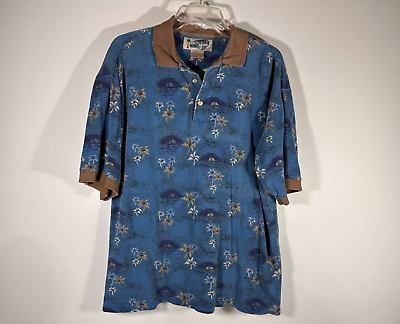 #ad Vintage On The Green Blue Hawaiian Golf Polo Shirt Men Size XL $15.99
