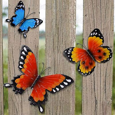 #ad Set of 3 Colorful Butterfly Wall Art Hanging Metal Indoor Outdoor Home Art Decor $29.98
