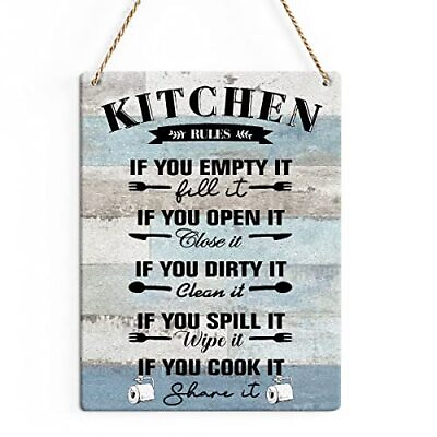 #ad #ad Rustic Kitchen Rules Wood Decor Sign If You Cook It Share It Printed Wood Sig... $16.55