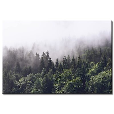 #ad Green Forest Wall Art Nature Foggy Mountain Landscape Wall Decor for Living R... $33.23