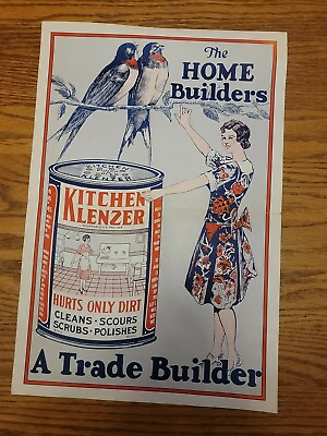 1910 KITCHEN KLENZER HOME BUILDERS ART DECO KITCHEN CLOTHING TRADE SIGN POSTER $29.16