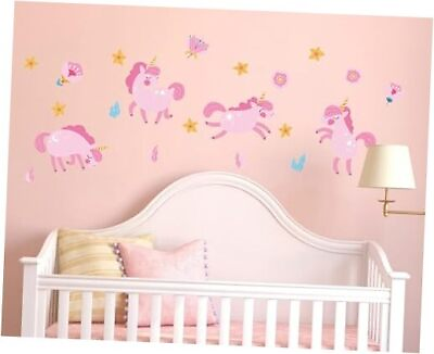 #ad 2 Sheets Pink Unicorn Wall Decals Peel and Stick Wall Stickers for Unicorns $10.65