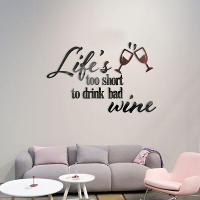 #ad Drink Wine 3D Acrylic Wall Stickers Bar Fun Quotes Wall Decals Dining Room Re... $19.22