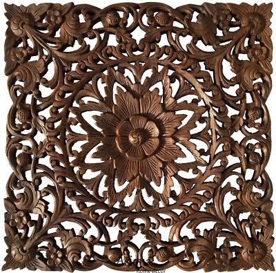 #ad #ad Asian Carved Wood Wall Decor Plaque. Floral Wood Wall Art Panel. Dark Brown 24quot; $199.99