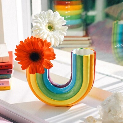 #ad U Shape Simple Modern Vase Nordic Rainbow Vase Creative Rainbow Dried FlowerVase $22.59