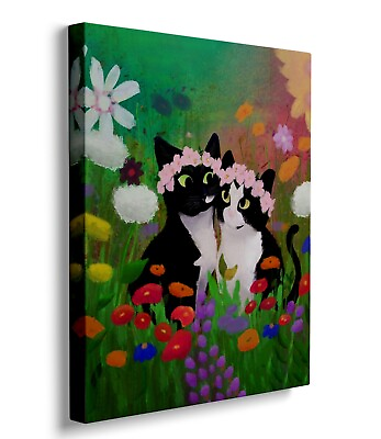 #ad Funny Cat Canvas Wall Art Decor Framed Floral Cat Cat Poster Colorful Wall art $29.99