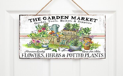#ad Garden Market Kitchen Farmhouse Printed Handmade Wood Sign Farmhouse Decor $16.48
