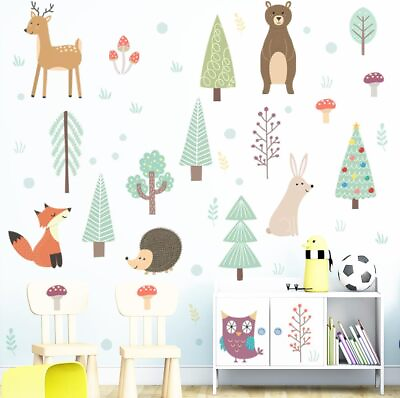 #ad Woodland Wall Decals Stickers Forest Animals Wall Decals Nursery Kids Room Dec $17.84