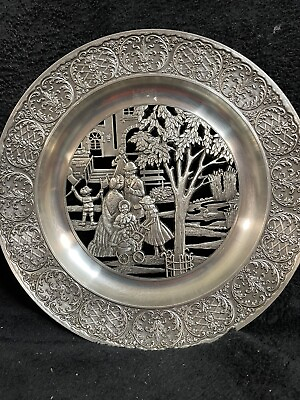 #ad Beautiful Intricate Metal Plate. Wall Hanging. Nature Family Scene. Exquisite $65.00