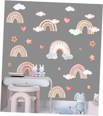 #ad Rainbow and Clouds Wall Stickers Stars and Hearts Wall Decals Nursery Peel and $15.32