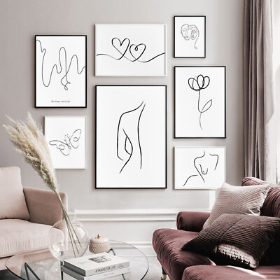 #ad Nordic Line Drawing Canvas Wall Art Painting Abstract Poster Modern Home Decor $5.39