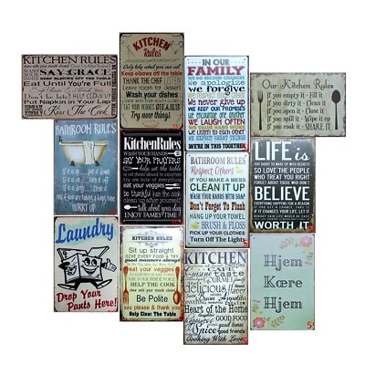 #ad Kitchen Rules Vintage Metal Tin Signs Retro Plate Bar Art Decor Wall Poster $9.88