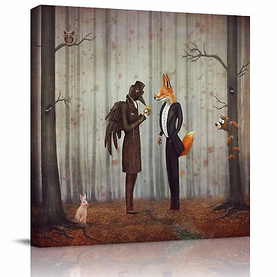 #ad Fox Canvas Print Wall Art for Bathroom Kitchen Crow Art Print Mr. Crow and Mr... $71.60