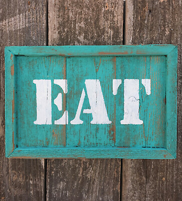 #ad EAT Sign Kitchen Decor Farmhouse Beach Cabin Decor Sits Hangs Rustic Wood HP $14.99