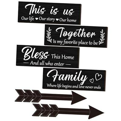 #ad #ad 6 Pcs Home Wall Decor Signs Rustic Wooden Living Room Hanging Decorations $24.25