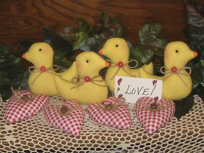 #ad #ad Country Kitchen Decor 4 Baby Chicks 4 Red Check Hearts Bowl Fillers Handmade $22.45