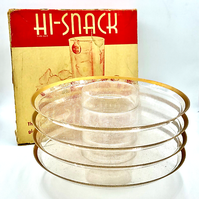 #ad HI SNACK Drink amp; Snack Party Trays Set of 4 Glitter Mid Modern Excellent Cond $39.95