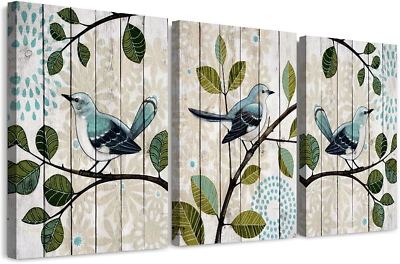 #ad #ad Bird On The Branch 3 Piece Abstract Canvas Wall Art For Living Room Wall Decor F $42.59