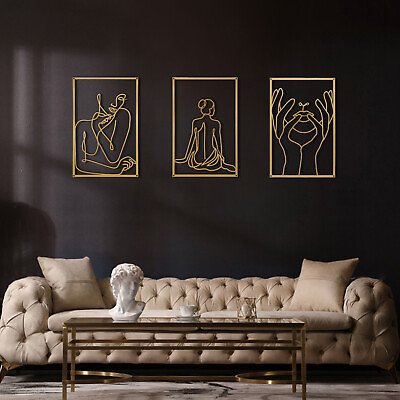 #ad #ad Set of 3 Metal Gold Abstract Female Wall Art Indoor Outdoor Home Art Decor $22.80