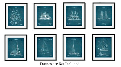 #ad Nautical Sailboat Bathroom Wall Decor Set of 8 8x10 Patent Art Prints Sailing $24.95