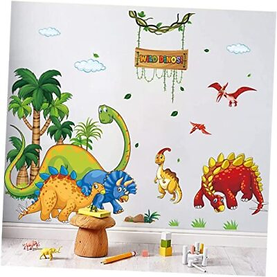 #ad Dinosaur Wall Stickers Cartoon Dino Wall Decal Wild Tree Dino Wall Art $24.14