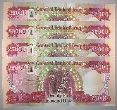 #ad 100000 IRAQI DINAR UNCIRCULATED 25000 Notes 4 x 25K NEW IQD $132.95