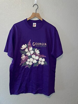 #ad 90s Vintage GA Georgia Wild Flowers Flower Purple Graphic Shirt Tee VTG L Large $25.00