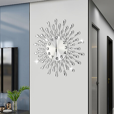#ad 19.7 In 3D Crystal Wall Clock Sparkling Bling Diamond Studded Silver Wall Clock $40.90