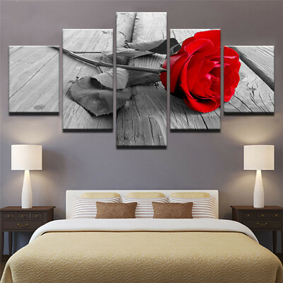 #ad 5 Piece Framed Canvas Multi Panel Art Vivid Rose Modern Wall Decor for Bedroom $264.95