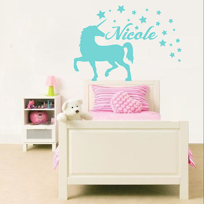 #ad Unicorn Wall Decal Vinyl Name Sticker Custom Nursery Home Kids Art Decor MS50 $24.99