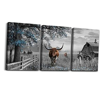 #ad Large Wall Art Brown Cow Wall Decor Blue Tree Pictures Farmhouse 16x24x3 Blue 1 $127.84
