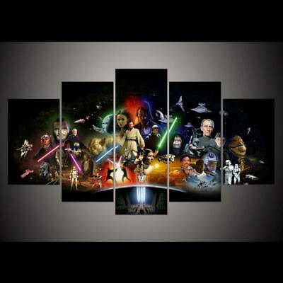 #ad Star Wars Movie Characters Framed 5 Piece Panel Canvas Wall Art Print $119.00