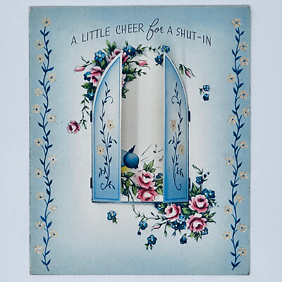 #ad quot;A Little Cheer for a Shut Inquot; Floral with Blue Birds Vintage Greeting Card $4.39