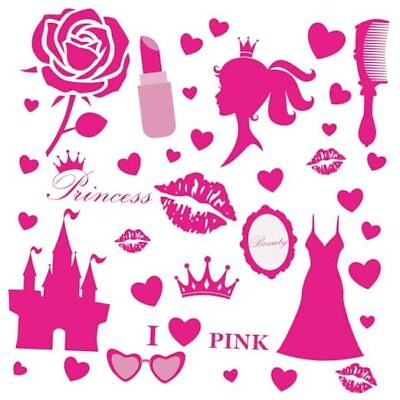#ad 40Pcs Girls Decor for Bedroom Pink Wall Decals Easy Peel and Stick for Girls $29.07