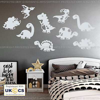 #ad Baby Dinosaur Wall Stickers Decals Vinyl Cute 9 Assorted Kids Bedroom Removable GBP 9.95
